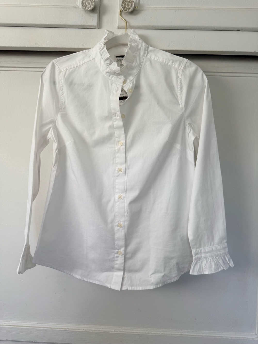 J. Crew White Ruffle Collar Button-Down Blouse